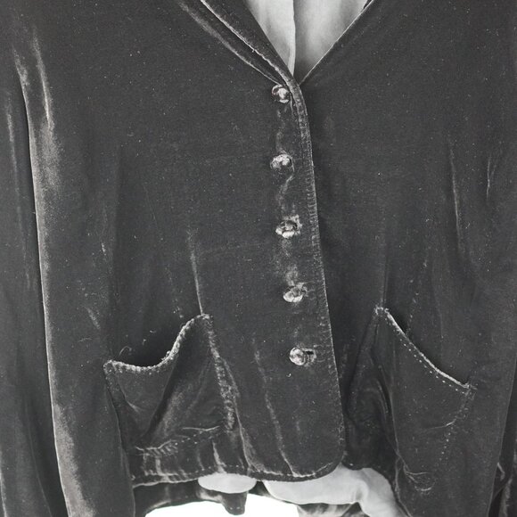Eileen Fisher Black Velvet Button Front Jacket Small Silk Blend Lined - Picture 3 of 12